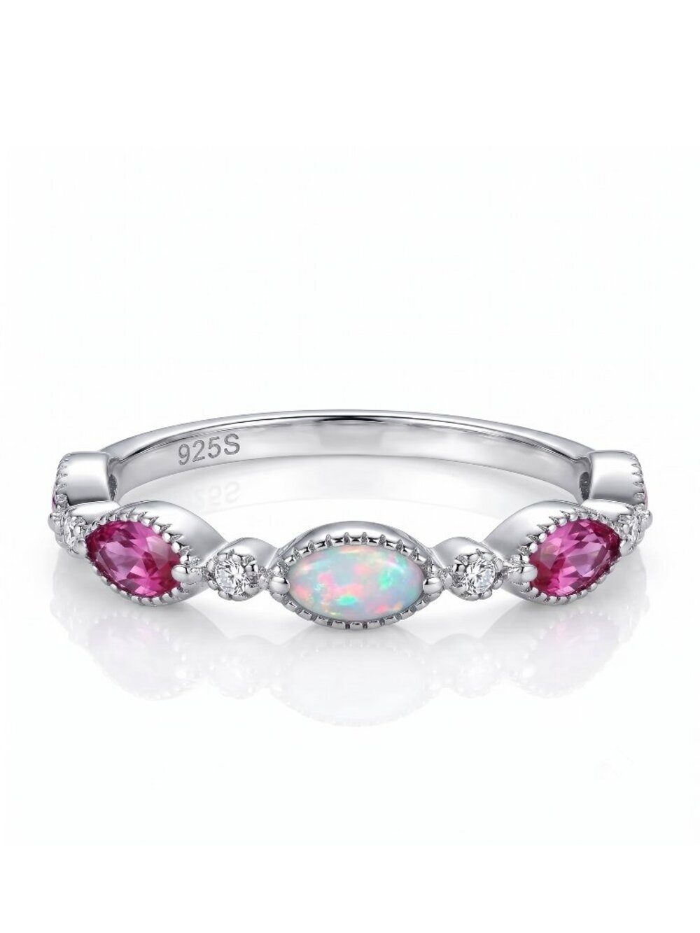 Opal and Pink Swarovski crystal ring, 925 Sterling Silver Charmed Aroma